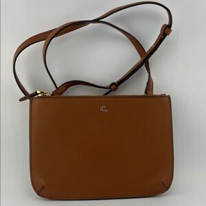 Ralph Lauren Tan Pebbled Leather Crossbody with RL Logo